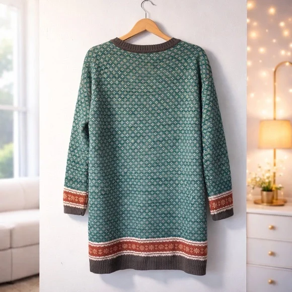✨ Mak B Fair Isle Button Down Cardigan Rustic Cottage Sweater Size M - Picture 2 of 7